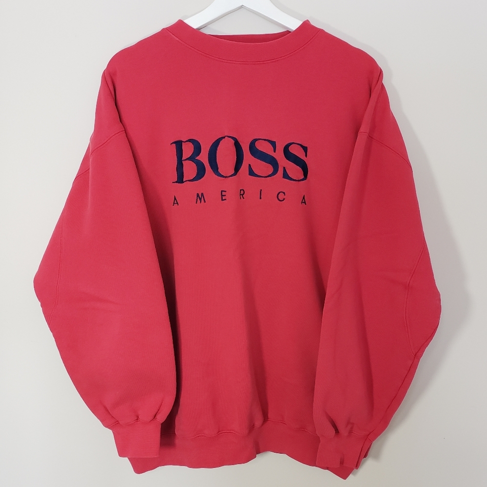 BOSS America Logo Sweatshirt Crew Red Size XL